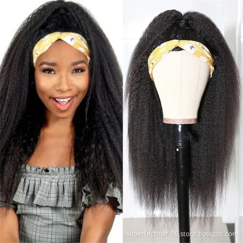 Top Selling New Arrival Human Hair Kinky Curly Headband Wigs Cheap Machine Made Non Lace Wig On Sale